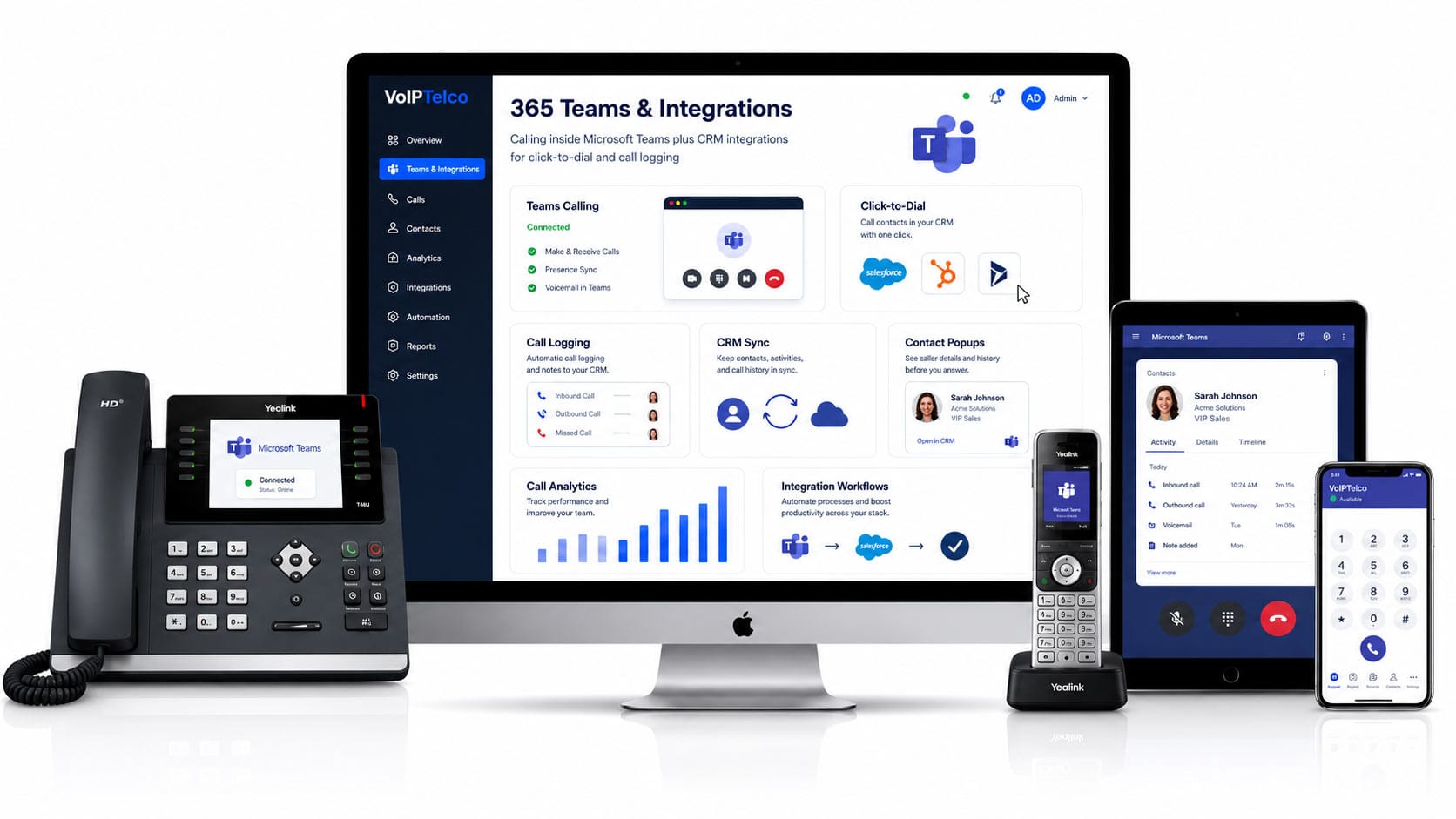 VoIPTelco Microsoft 365 Teams calling and CRM system integration panel